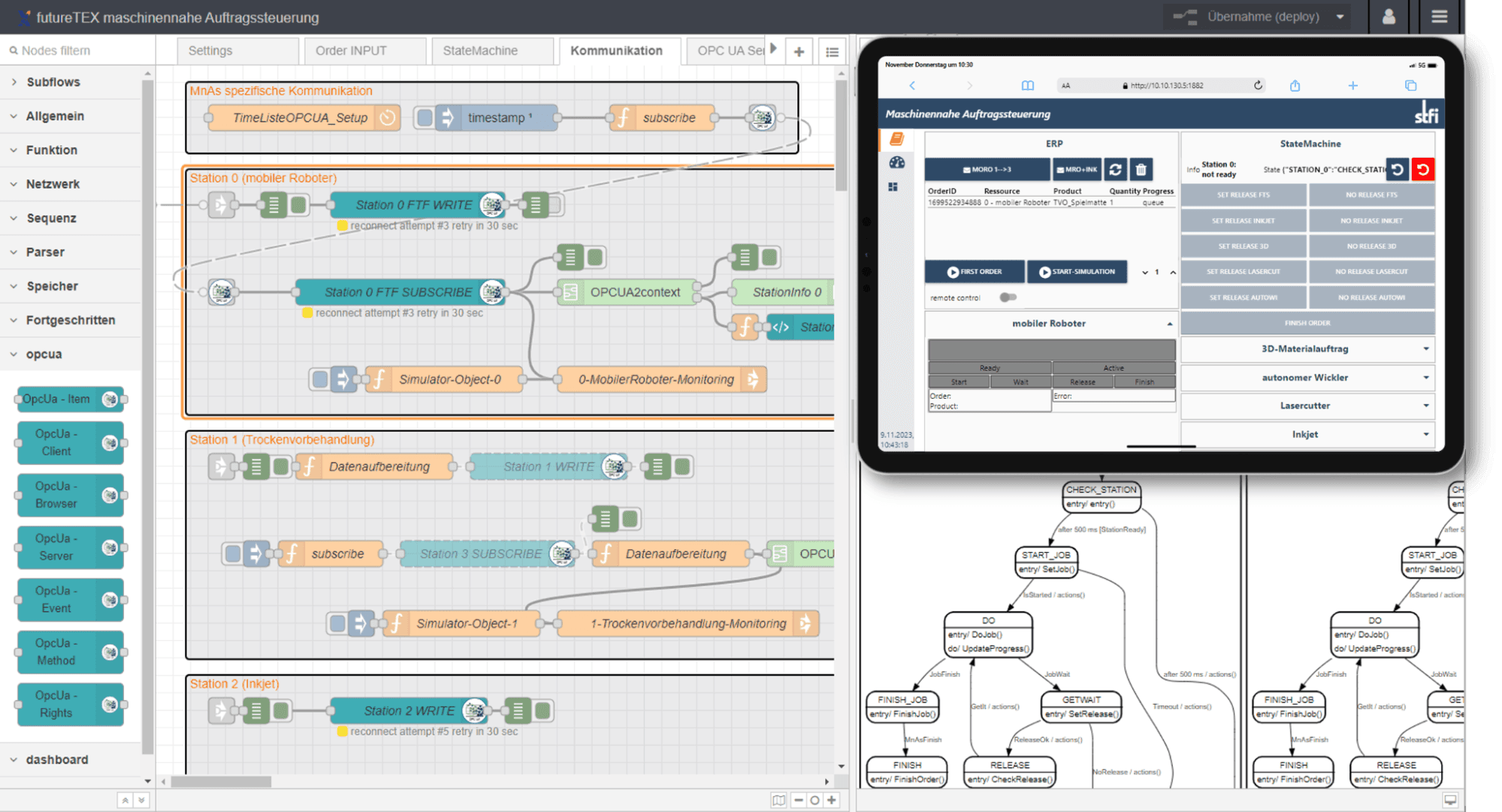 State-Machine and OPC-UA-Connection to the machines