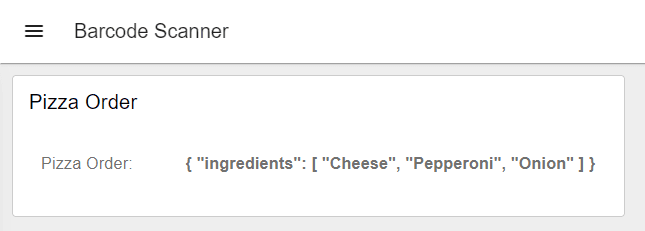 USB HID Scanned Barcode Pizza Ingredients